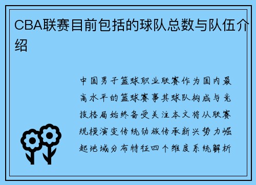 CBA联赛目前包括的球队总数与队伍介绍